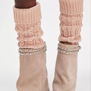 Pink Knit Leg Warmers with Studded Tan Boots